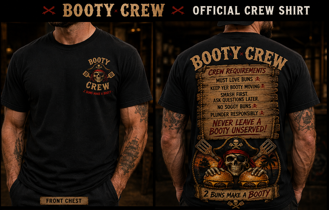 Official Booty Crew shirt front and back